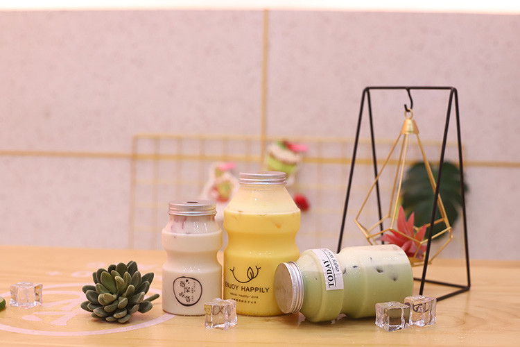 Reutilizables de doble pared Cuadrado Cafetería Transparente Taza de Boba Redonda Claros 500ml Jugo Taza de té con paja