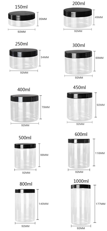 Jarrones de PET de plástico blanco de grado alimenticio 4 oz 8 oz 300 ml 500 ml de forma redonda vacío crema para ojos y cara