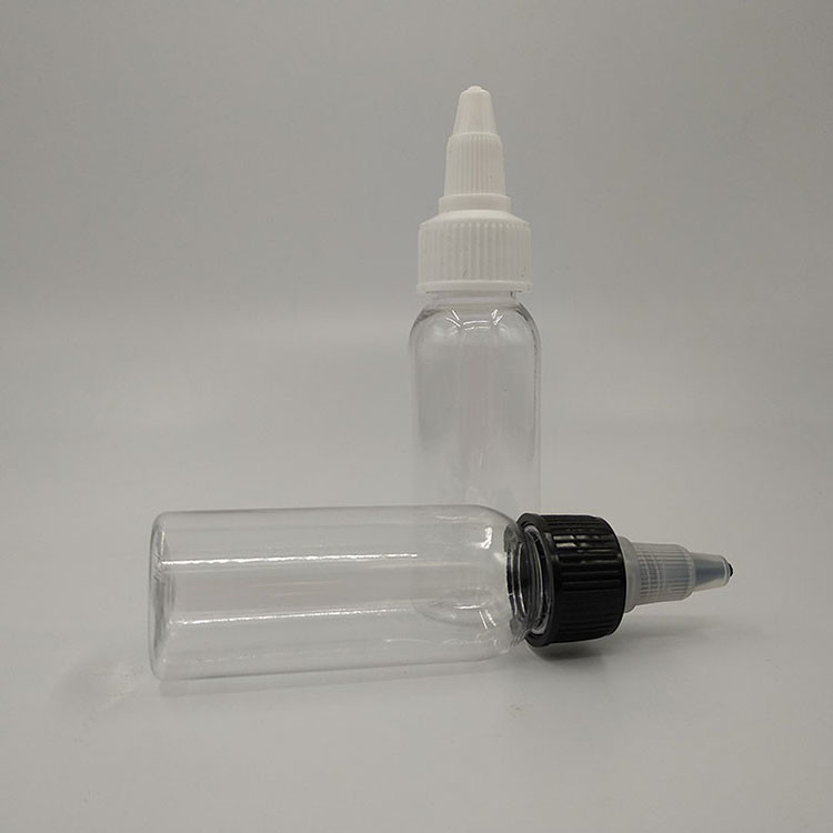 Botella líquida de plástico de punta de tornillo transparente de 100 ml con boca ancha para impresión personalizada