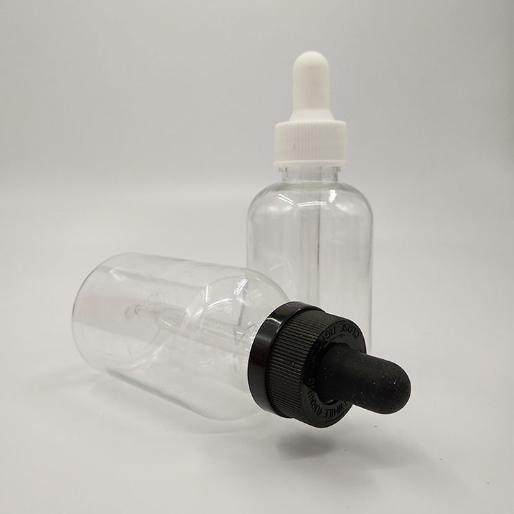 Botellas de goteo de plástico transparentes y negras personalizadas para sellar tipo tapa de tornillo